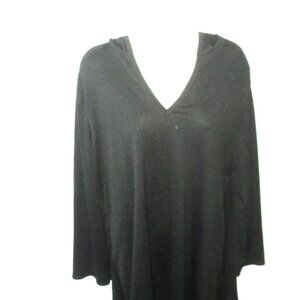 Croft & Barrow Women's Sz Large Hoodie Tunic Black Pullover Long Sleeves V Neck